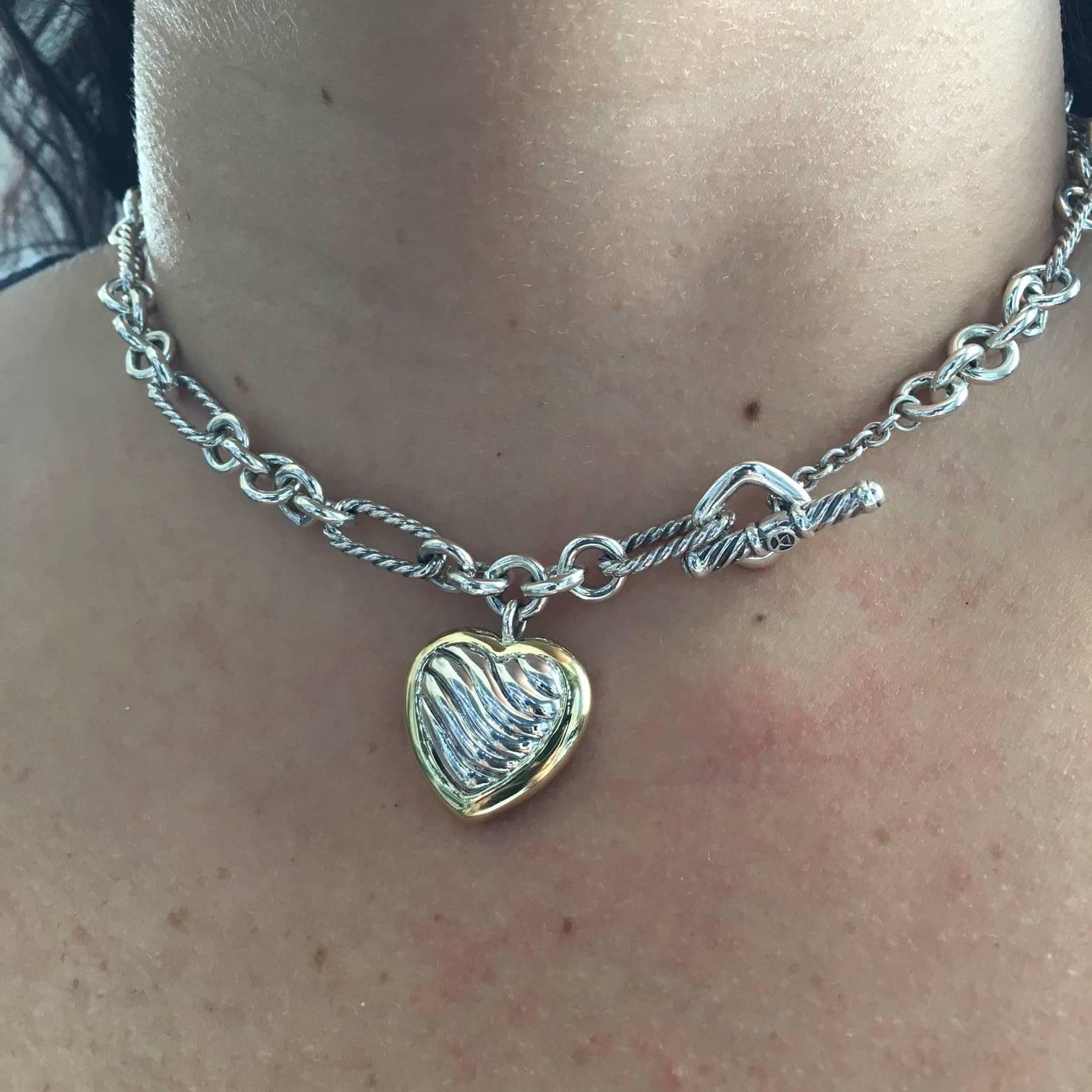 Women's or Men's David Yurman Sterling Silver Gold Heart Charm Necklace