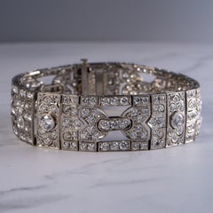 Vintage Natural 7.25 Carat Diamond Art Deco Platinum Bracelet In Stock