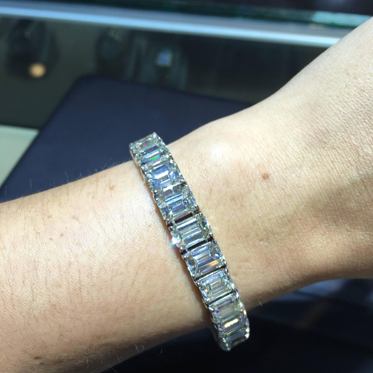 Emerald Cut Diamond Platinum Tennis Bracelet at 1stdibs