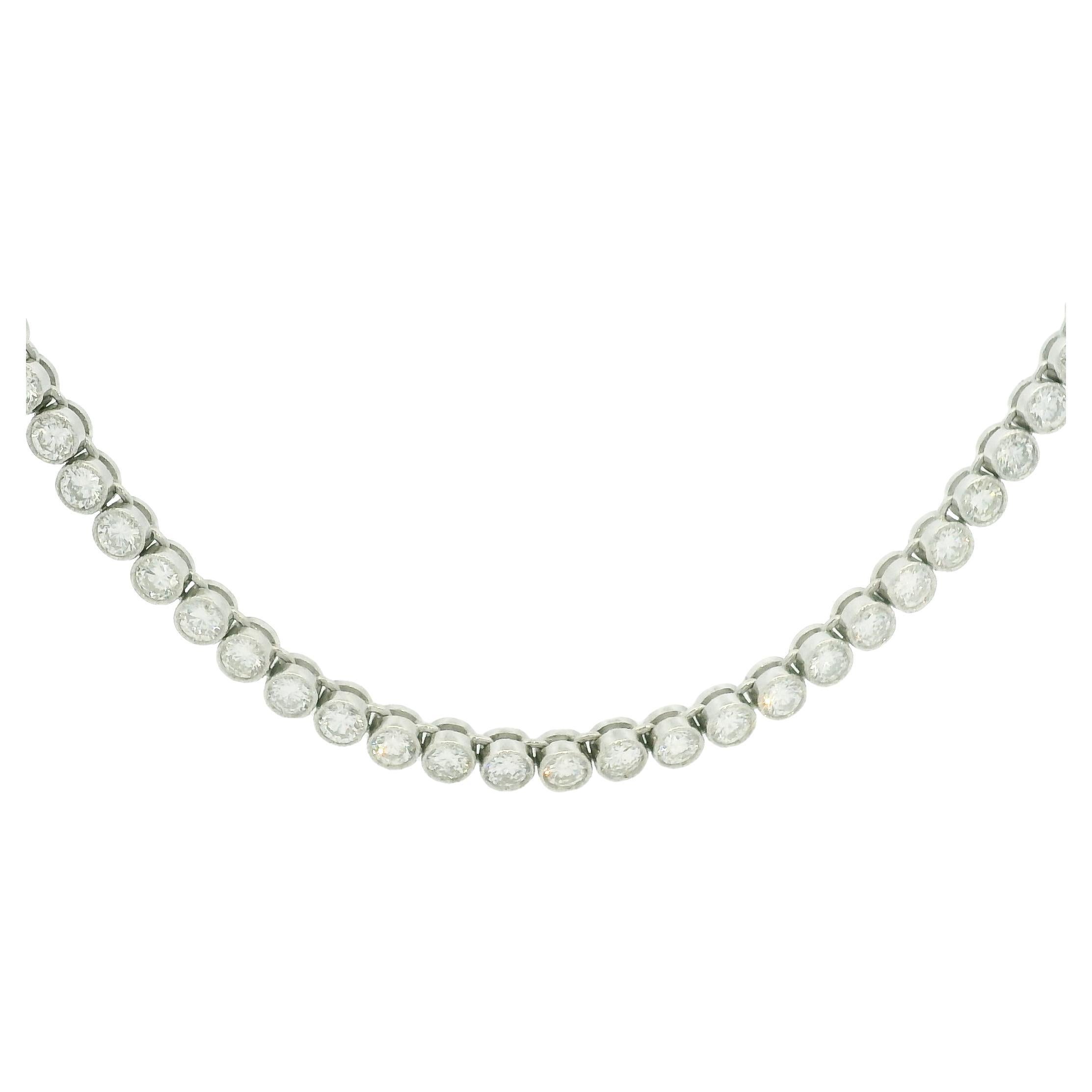 Round Cut Natural 10.93 Carat Diamond Bezel Set Platinum Tennis Necklace In Stock