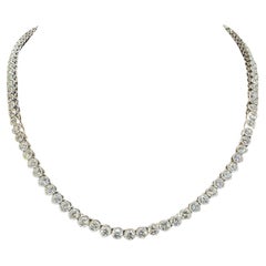 Natural 10.93 Carat Diamond Bezel Set Platinum Tennis Necklace In Stock