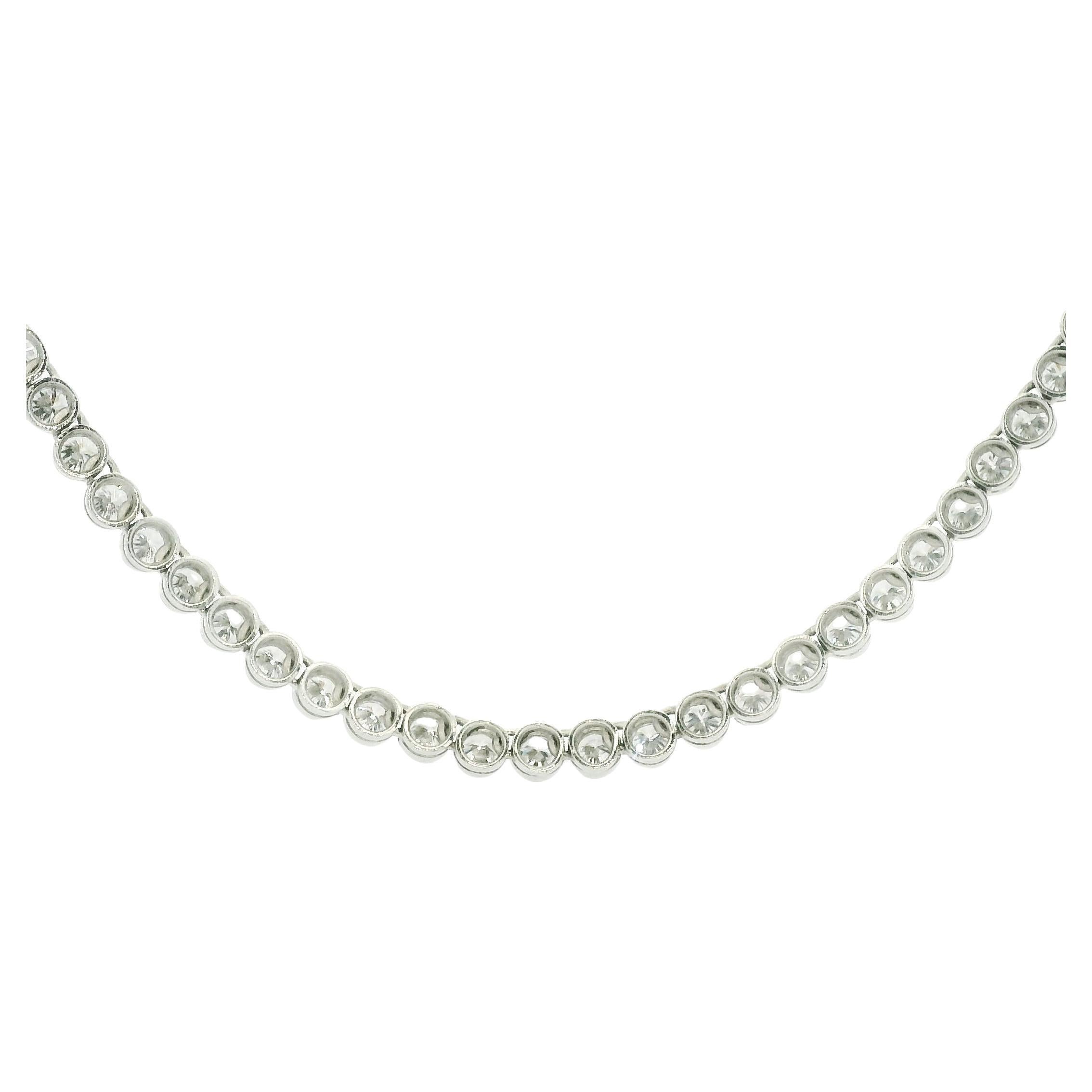 Modern Natural 10.93 Carat Diamond Bezel Set Platinum Tennis Necklace In Stock