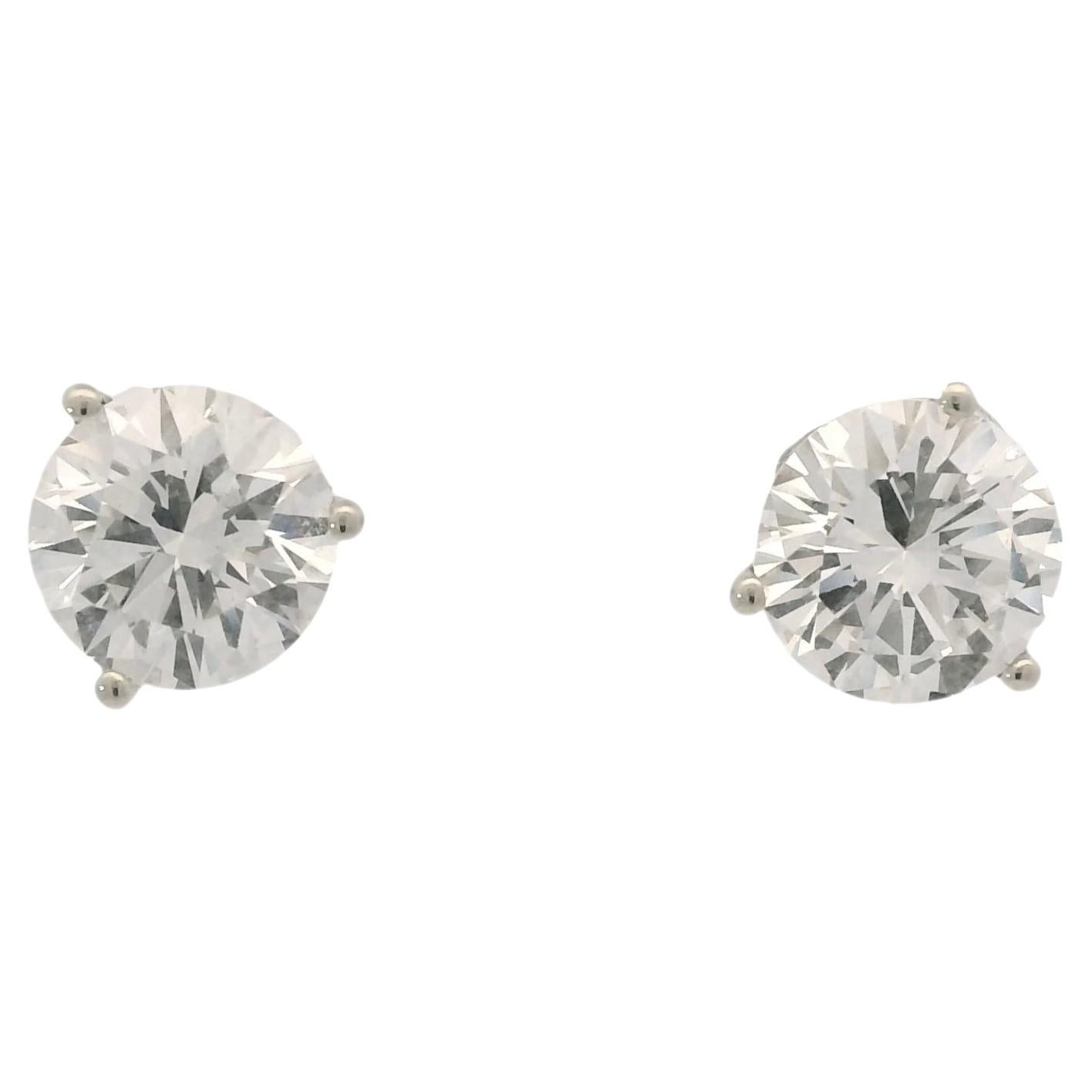 GIA 14k White Gold 3.00 Carat Natural Round Brilliant Diamond Stud Earrings For Sale