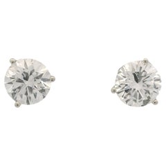 GIA 14k White Gold 3.00 Carat Natural Round Brilliant Diamond Stud Earrings