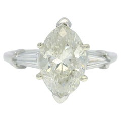 Natural 2.10 Carat Marquise Diamond Engagement Ring Platinum in Stock