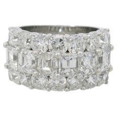 18k White Gold Natural 6.11 Carat Round & Emerald Cut Half-Way Diamond Ring