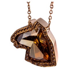 GIA 14k Rose Gold Natural 4.06 Carat Horse Diamond Halo Pendant Necklace