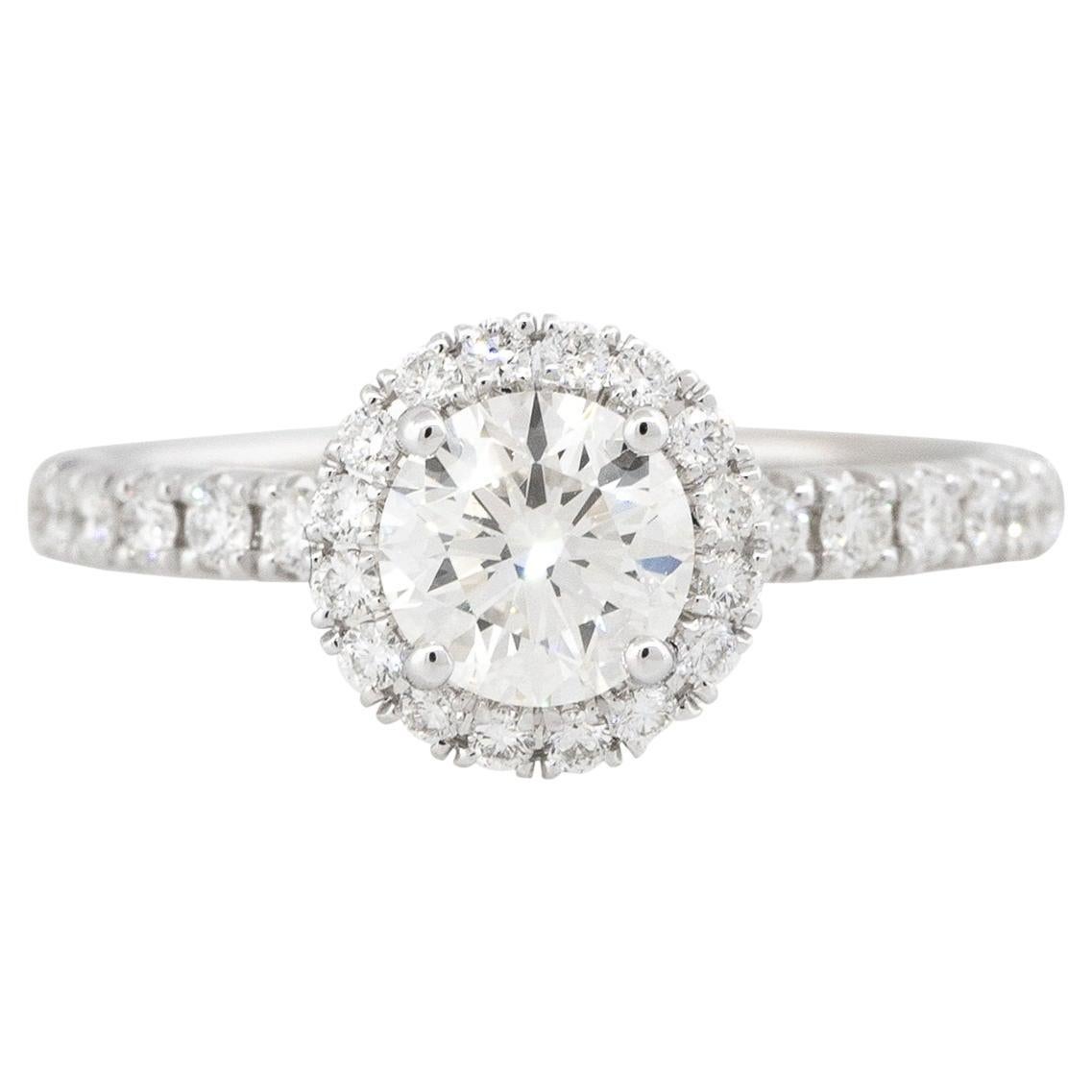 GIA Certified Triple X 1.52 Carat Diamond Halo Engagement Ring 18 Karat in Stock