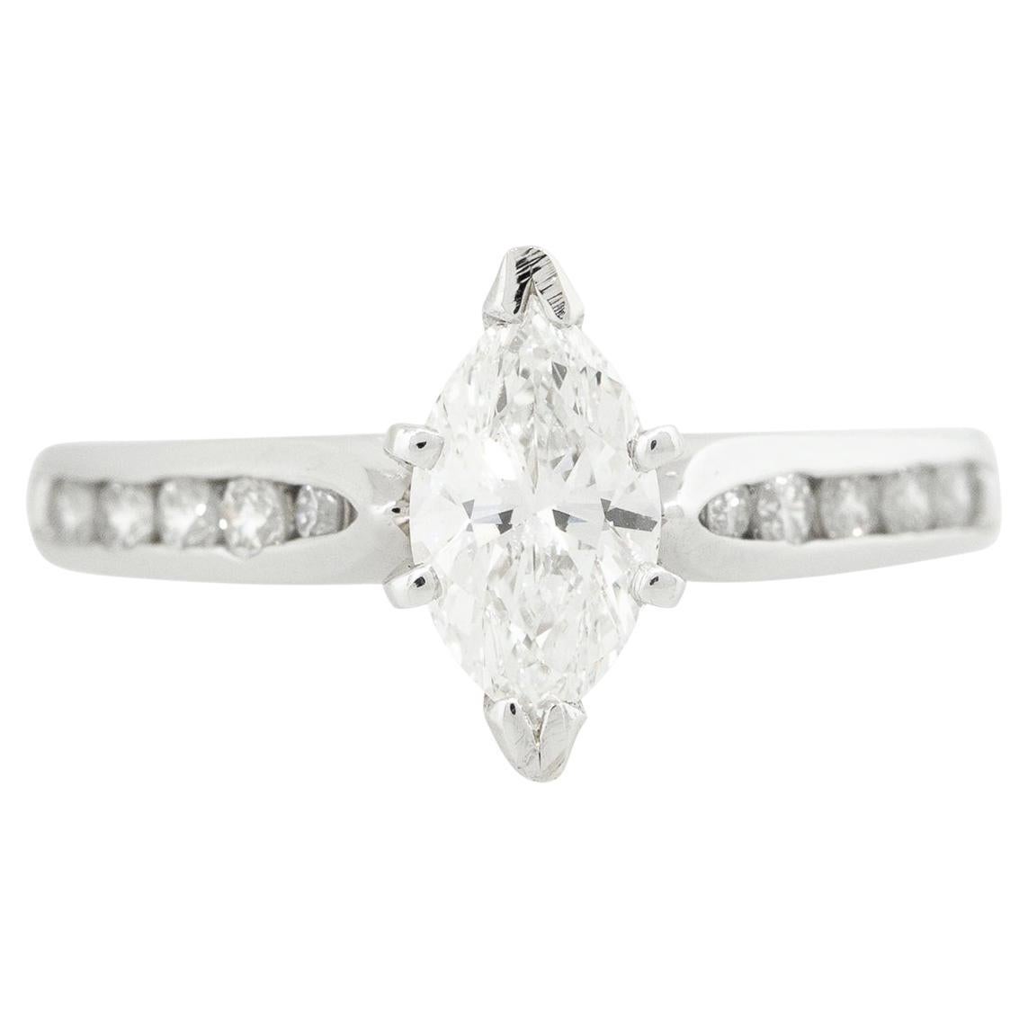 GIA Certified 0.98 Carat Marquise Cut Diamond Engagement Ring Platinum in Stock For Sale