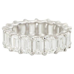 Natural 8.29 Carat Emerald Cut Diamond Platinum Eternity Band in Stock