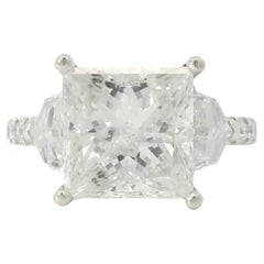 18k White Gold Natural 5.54 Carat Princess Cut Diamond Engagement Ring