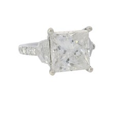 18k White Gold Natural 5.54 Carat Princess Cut Diamond Engagement Ring