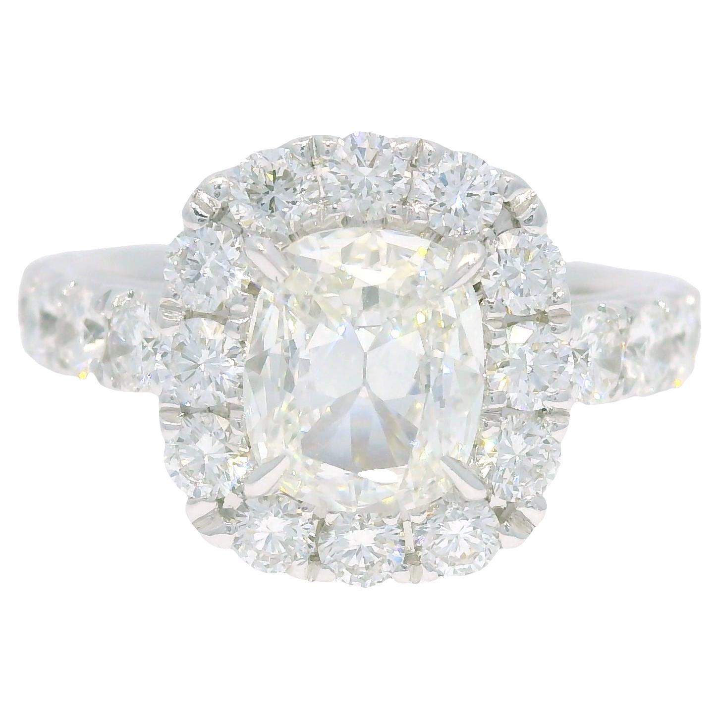 GIA Graded 2.18 Carat Cushion Cut Diamond Engagement Ring 18 Karat In Stock