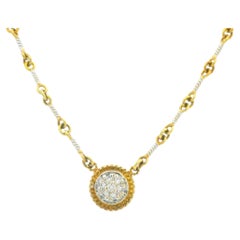 18k White & Yellow Gold 0.12 Carat Diamond Pave Link-Style Pendant Necklace