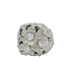 Stambolian 18k White Gold Natural Round Brilliant Cut Diamond Flower Ring