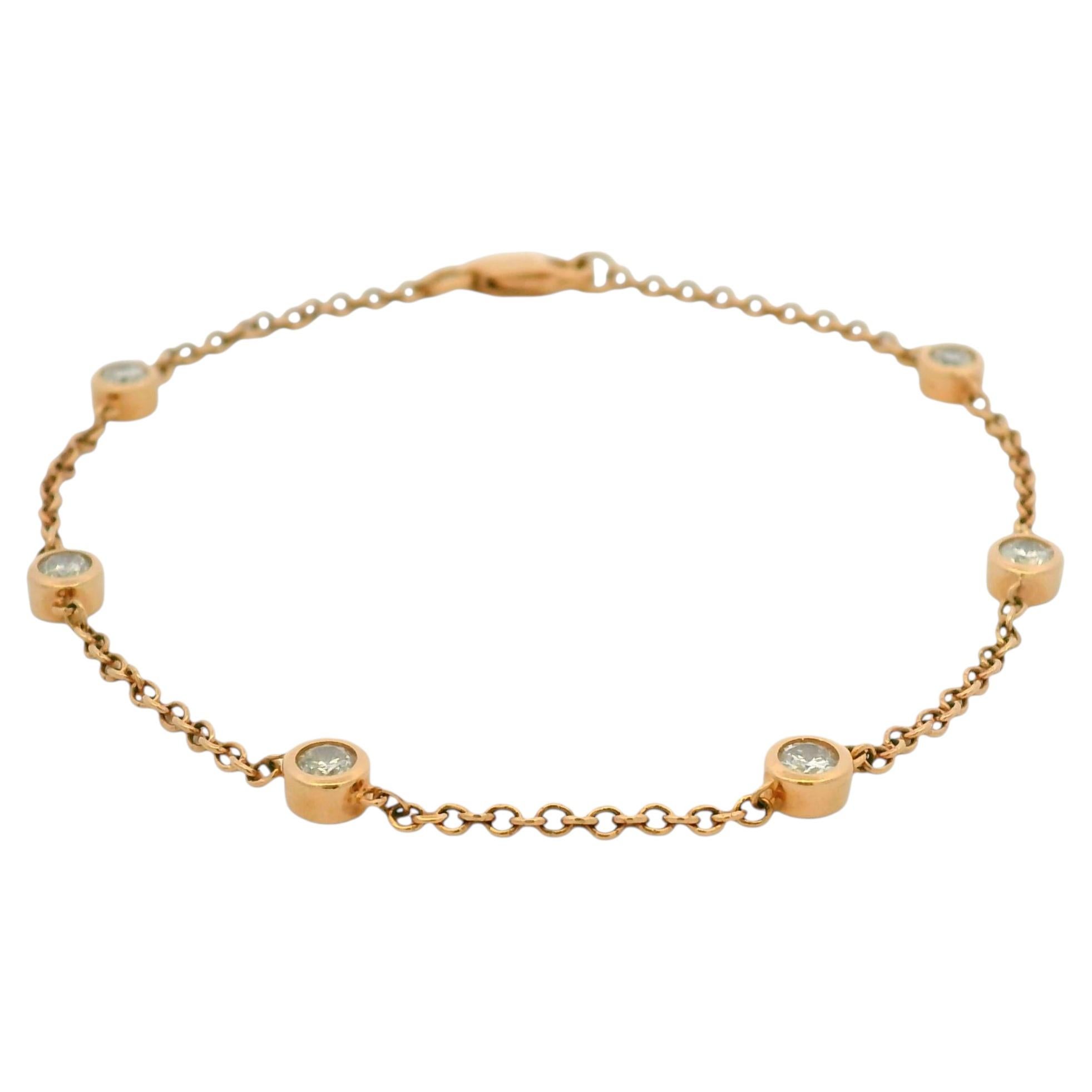 14k Rose Gold Natural Round Brilliant Bezel Set Diamonds By The Yard Bracelet