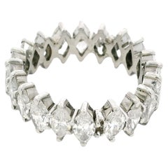 14k White Gold Natural 3.0 Carat Marquise Cut Diamond Eternity Ring