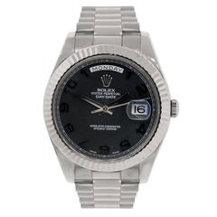 Rolex White Gold Day-Date II Black Concentric Dial Automatic Wristwatch