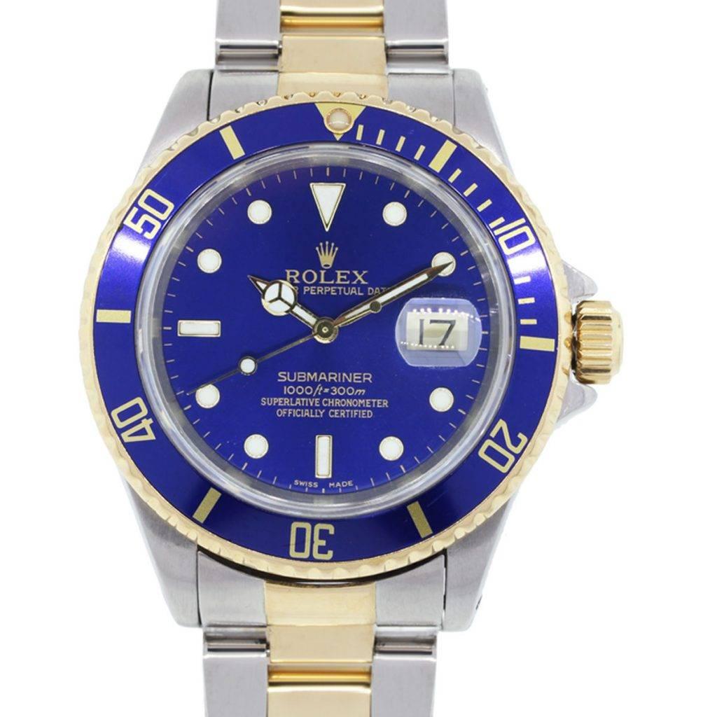Rolex Stainless Steel Yellow Gold Submariner Blue Dial Automatic Wristwatch