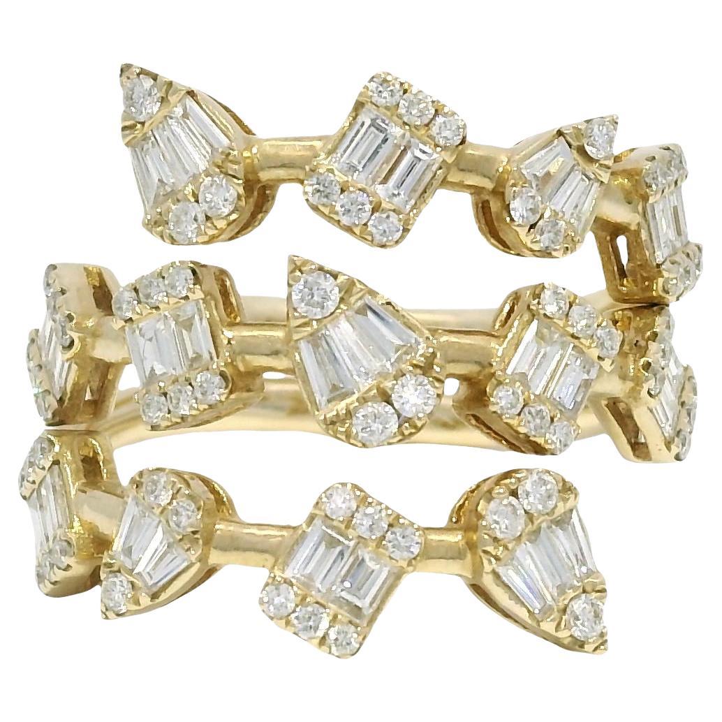 Natural Diamond Multi-Shape 14-Karat 3-Row Bypass Ring In Stock For Sale