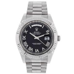 Rolex white gold Day Date II Presidential Black Roman Dial Wristwatch