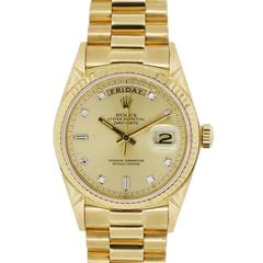 Retro Rolex Yellow Gold Diamond Day Date Presidential Wristwatch Reference 18038