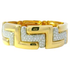 18k Yellow Gold Natural 3.15 Carat Diamond Pave Wide Link Bracelet