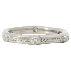 18K White Gold Natural 0.10 Carat Round Diamond Textured Band Ring