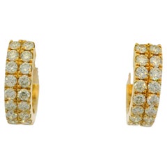 14k Yellow Gold Natural 0.73 Carat Diamond 2 Row Huggie Hoop Earrings