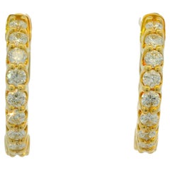 14k Yellow Gold Natural 1.80 Carat Round Brilliant Diamond Small Hoop Earrings