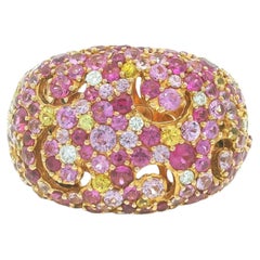 18K Rose Gold Natural Yellow & Pink Multi-Color Sapphire Wide Ring