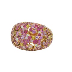 18K Rose Gold Natural Yellow & Pink Multi-Color Sapphire Wide Ring