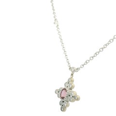 18k White Gold Natural Diamond and Oval Shape Tourmaline Cross Pendant Necklace