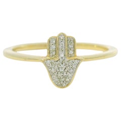 14k Yellow Gold Natural Diamond Hamsa Fashion Ring