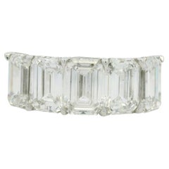GIA 18k White Gold Natural 5.01 Carat Emerald Cut Diamond 5-Stone Eternity Ring