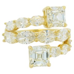 GIA 18k Yellow Gold Asscher Cut Diamond Multi-Stone Bypass Ring