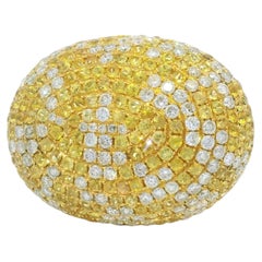18K Yellow Gold Natural Diamond & Yellow Sapphire Pave Dome Ring