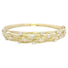 D'oro by Effy 14k Yellow Gold Natural Diamond Textured Bangle Bracelet