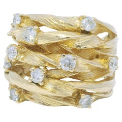 D'ORO by Effy 14k Yellow Gold Natural Diamond Wide Textured Ring