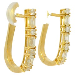 14K Yellow Gold Natural 1.72 Carat Baguette Diamond Huggie Earrings