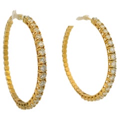 Orecchini a cerchio grandi in oro giallo 14 carati con diamante naturale taglio brillante rotondo da 3,94 carati
