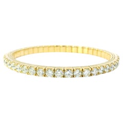 14K Yellow Natural 11.62 Carat Round Brilliant Diamond Stretch Bangle Bracelet