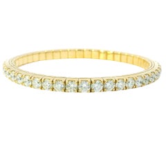 14K Yellow Natural 11.62 Carat Round Brilliant Diamond Stretch Bangle Bracelet