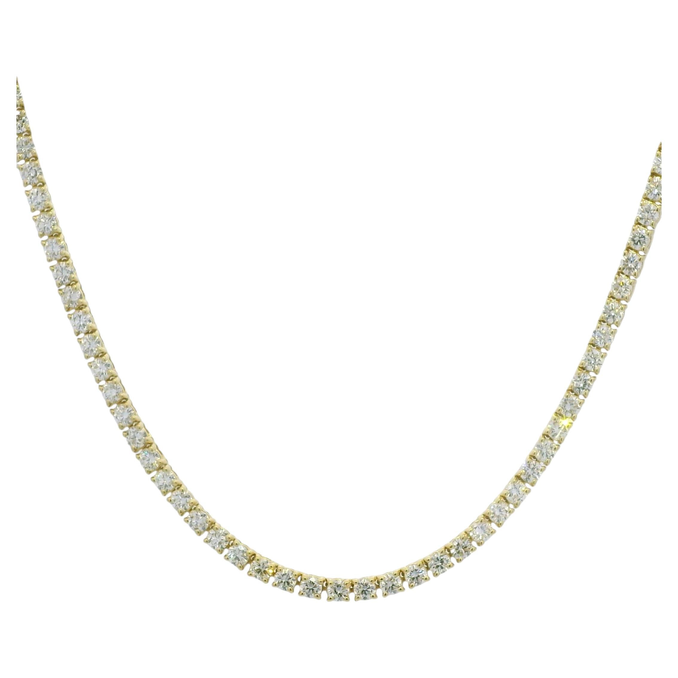 14k Yellow Gold Natural 8.60 Carat Round Brilliant Cut Diamond Tennis Necklace