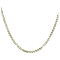 14k Yellow Gold Natural 8.60 Carat Round Brilliant Cut Diamond Tennis Necklace