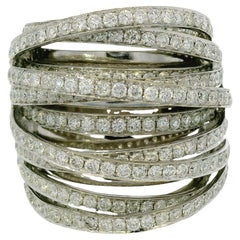 18K White Gold Natural 6.72 Carat Natural Diamond Multi-Row Crossover Ring