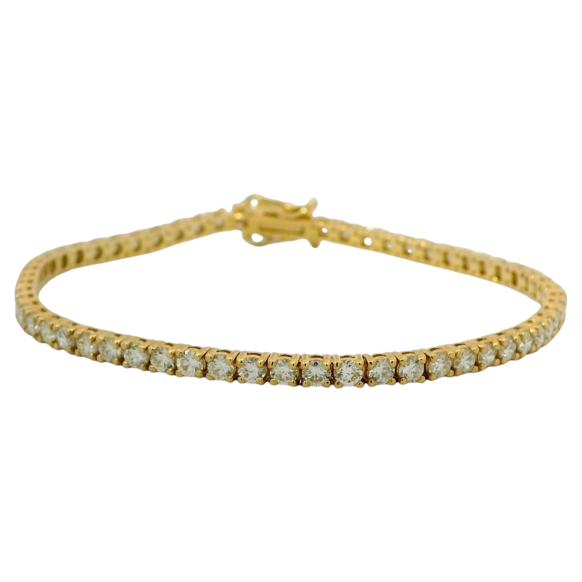 Tennisarmband aus 14-karätigem Gelbgold mit einem natürlichen runden Brillanten von 4,49 Karat