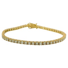 14K Yellow Gold Natural 4.49 Carat Round Brilliant Diamond Tennis Bracelet