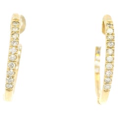 14K Yellow Gold Natural Round Brilliant Diamond Small Thin Hoop Earrings