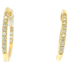 14K Yellow Gold Natural Round Brilliant Diamond Small Thin Hoop Earrings